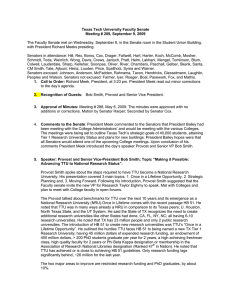 Texas Tech University Faculty Senate Meeting # 289, September 9, 2009