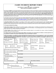 CLERY INCIDENT REPORT FORM NON-POLICE CAMPUS SECURITY AUTHORITIES TEXAS TECH UNIVERSITY SYSTEM