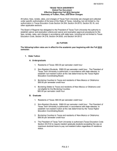 05/14/2010 TEXAS TECH UNIVERSITY Global Fee Document Effective Beginning Fall 2010 Semester