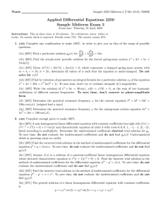 Applied Differential Equations 2250 Sample Midterm Exam 3 Name
