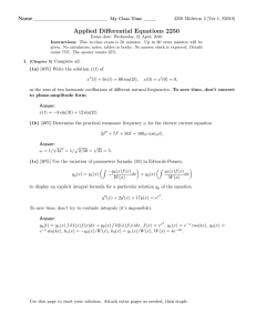Applied Differential Equations 2250 Name 2250 Midterm 3 [Ver 1, S2010]