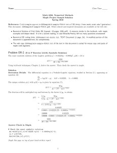 Name Class Time Math 2250, Numerical Methods Maple Project Sample Solution