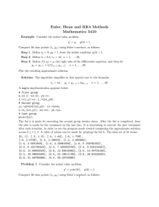 Euler, Heun and RK4 Methods Mathematics 5410 Example