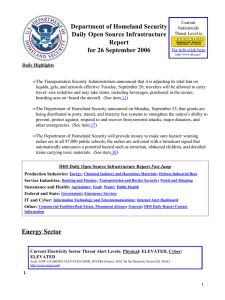 Department of Homeland Security Daily Open Source Infrastructure Report for 26 September 2006