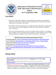 Department of Homeland Security Daily Open Source Infrastructure Report for 21 September 2006