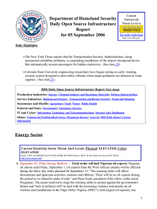 Department of Homeland Security Daily Open Source Infrastructure Report for 05 September 2006