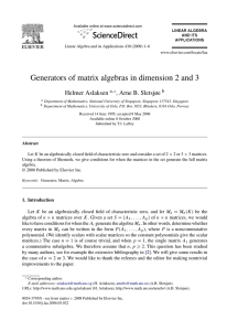 Generators of matrix algebras in dimension 2 and 3 Helmer Aslaksen a