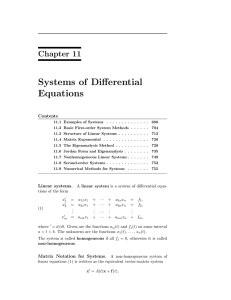 Systems of Differential Equations Chapter 11 Contents