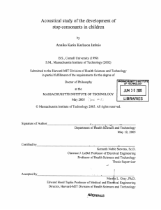 Acoustical  study of the development of Annika Karin Karlsson Imbrie