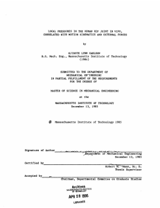 LOCAL PRESSURES  IN THE HUMAN HIP JOINT  IN... CORRELATED WITH MOTION  KINEMATICS AND  EXTERNAL FORCES