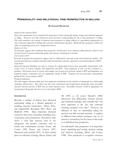 Personality and relational time perspective in selling By Gerrard Macintosh Spring 2006