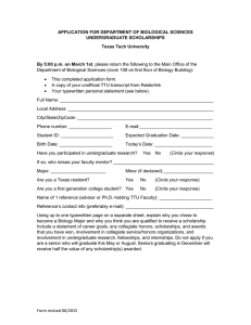 APPLICATION FOR DEPARTMENT OF BIOLOGICAL SCIENCES UNDERGRADUATE SCHOLARSHIPS Texas Tech University