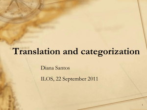Translation and categorization Diana Santos ILOS, 22 September 2011 1