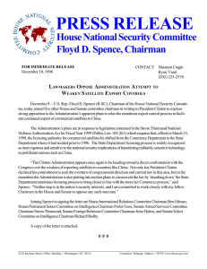 PRESS RELEASE House National Security Committee Floyd D. Spence, Chairman L