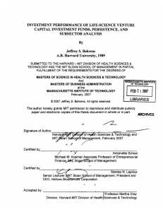 INVESTMENT  PERFORMANCE  OF LIFE-SCIENCE  VENTURE SUBSECTOR  ANALYSIS