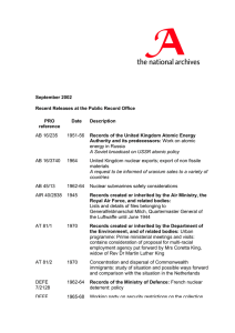 September 2002 Recent Releases at the Public Record Office PRO