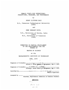 FEMALE  FIRST-LINE  SUPERVISORS: PERCEPTIONS,  PROBLEMS, AND PERFORMANCE by