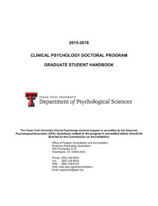 2015-2016  CLINICAL PSYCHOLOGY DOCTORAL PROGRAM GRADUATE STUDENT HANDBOOK