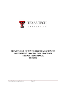 DEPARTMENT OF PSYCHOLOGICAL SCIENCES COUNSELING PSYCHOLOGY PROGRAM STUDENT HANDBOOK