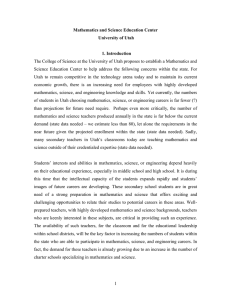 The College of Science at the University of Utah proposes... Science  Education  Center  to  help ... Mathematics and Science Education Center University of Utah