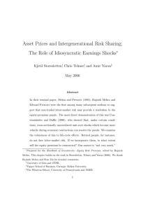 Asset Prices and Intergenerational Risk Sharing: ∗ Kjetil Storesletten