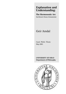 Explanation and Understanding: Geir Amdal The Hermeneutic Arc