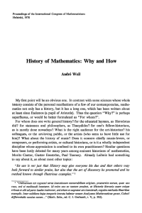 History of Mathematics: Why and How André Weil