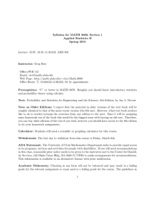 Syllabus for MATH 3080, Section 1 Applied Statistics II Spring 2015