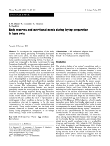 Body reserves and nutritional needs during laying preparation in barn owls