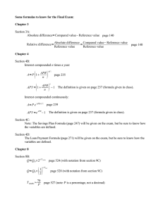 Some formulas to know for the Final Exam: Chapter 3 Section 3A: