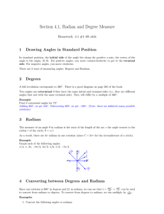 Section 4.1, Radian and Degree Measure 1 Drawing Angles in Standard Position