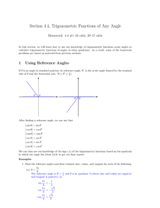 Section 4.4, Trigonometric Functions of Any Angle