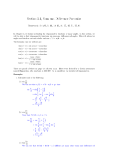 Section 5.4, Sum and Difference Formulas