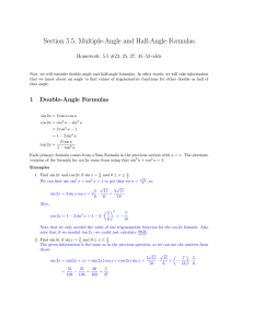 Section 5.5, Multiple-Angle and Half-Angle Formulas