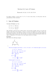 Section 6.2, Law of Cosines