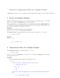 Section 6.5, Trigonometric Form of a Complex Number 1