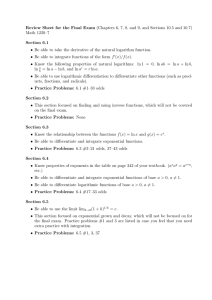 Review Sheet for the Final Exam (Chapters 6, 7, 8,... Math 1220–7 Section 6.1