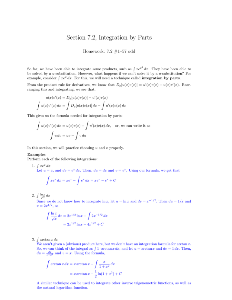 Section 7 2 Integration By Parts Homework 7 2 1 57 Odd