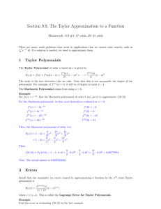 Section 9.9, The Taylor Approximation to a Function