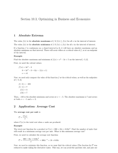 Section 10.3, Optimizing in Business and Economics 1 Absolute Extrema