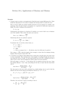 Section 10.4, Applications of Maxima and Minima