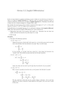 Section 11.3, Implicit Differentiation