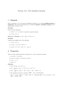 Section 12.1, The Indefinite Integral 1 Integrals