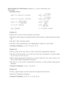 Review Sheet for Final Exam (Chapters 4, 5, and 6,... Math 1060-1 Formulas Given: r