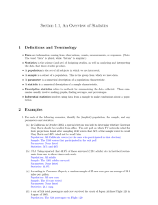 Section 1.1, An Overview of Statistics 1 Definitions and Terminology