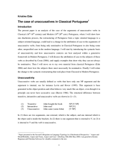 The case of unaccusatives in Classical Portuguese  Kristine Eide Introduction