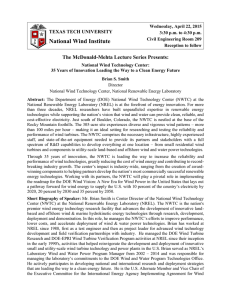 National Wind Institute  The McDonald-Mehta Lecture Series Presents: TEXAS TECH UNIVERSITY