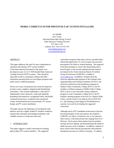 MODEL CURRICULUM FOR PHOTOVOLTAIC SYSTEM INSTALLERS