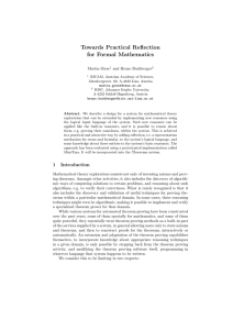 Towards Practical Reflection for Formal Mathematics Martin Giese and Bruno Buchberger