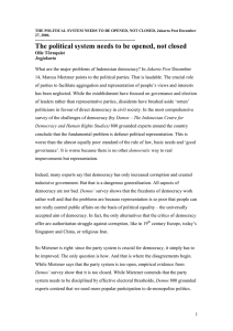 THE POLITICAL SYSTEM NEEDS TO BE OPENED, NOT CLOSED, Jakarta... 27, 2006. -----------------------------------------------------------------------------